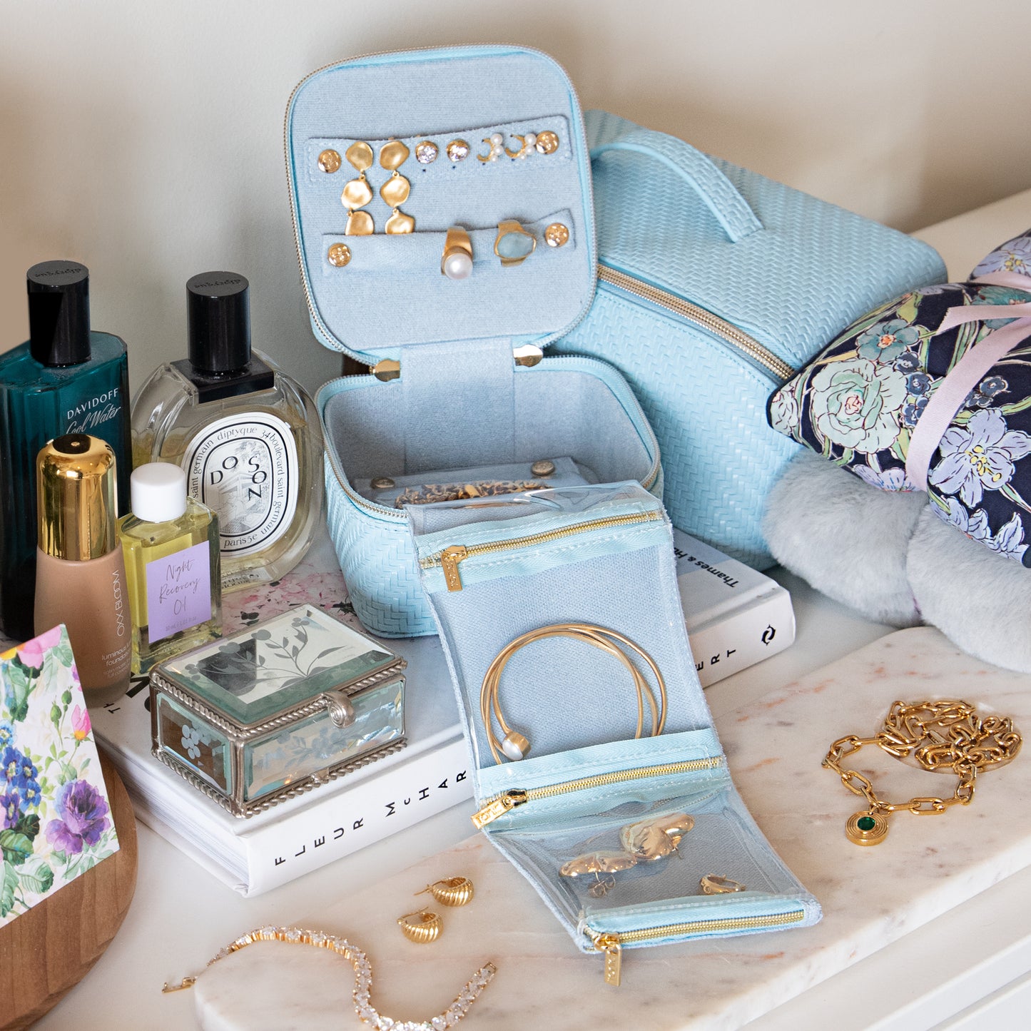 Jewellery Cube - Herringbone Bluebell