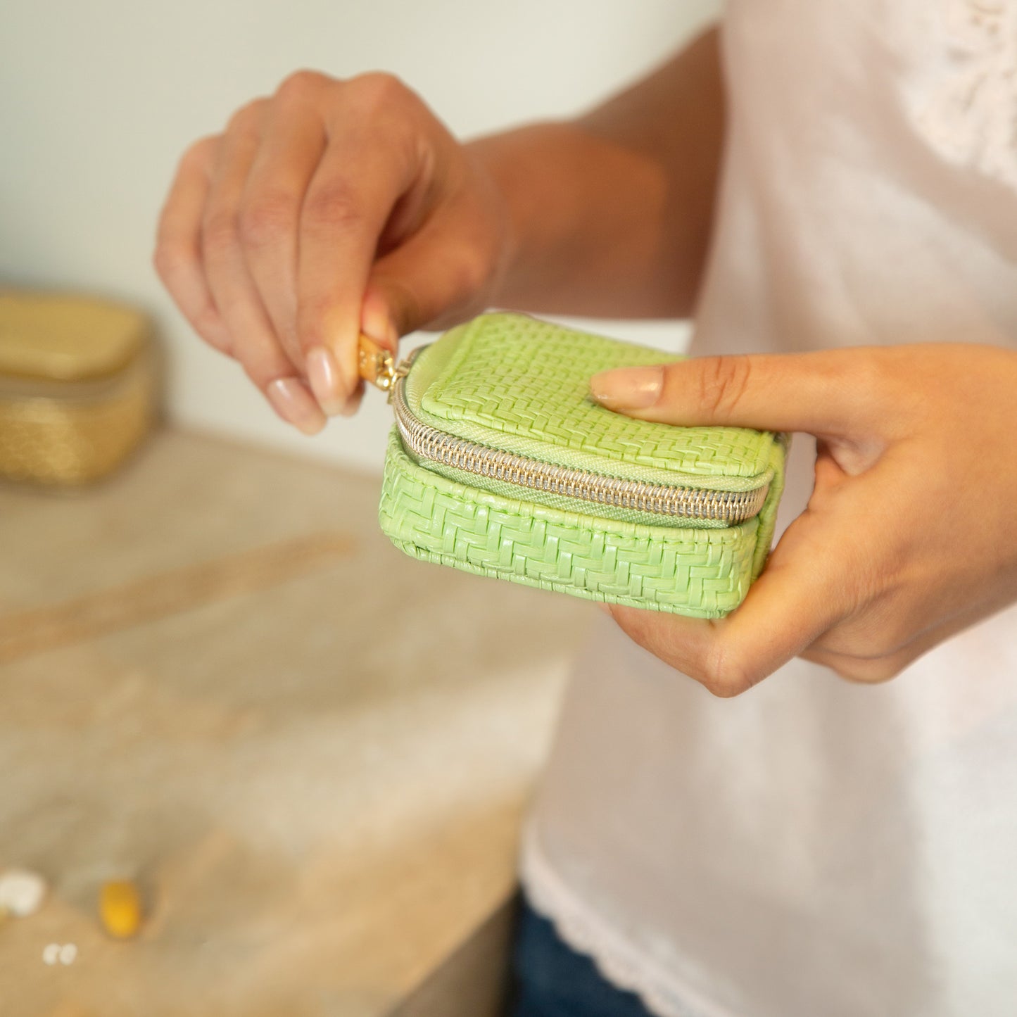 Pill Box - Herringbone Pistachio
