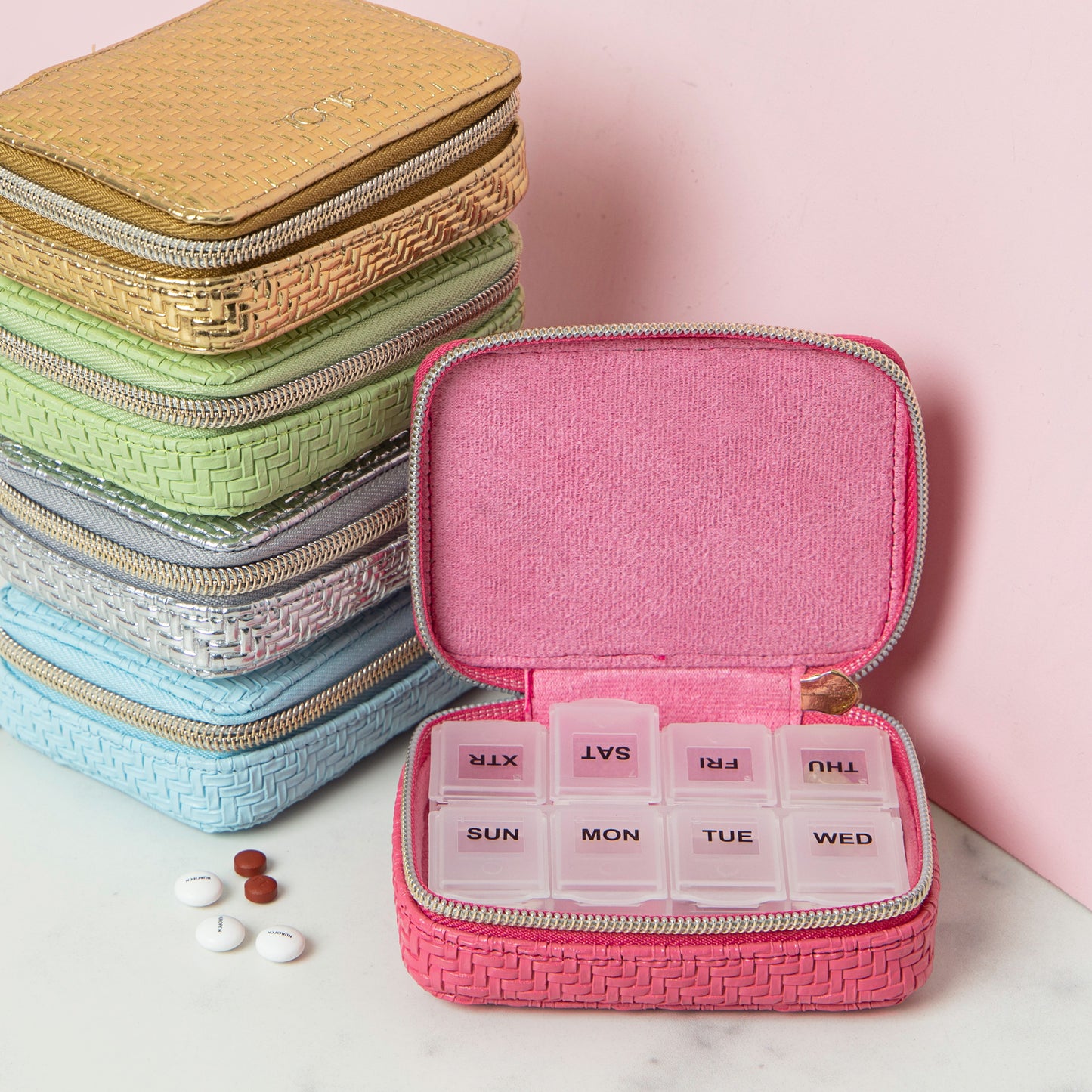 Pill Box - Herringbone Raspberry