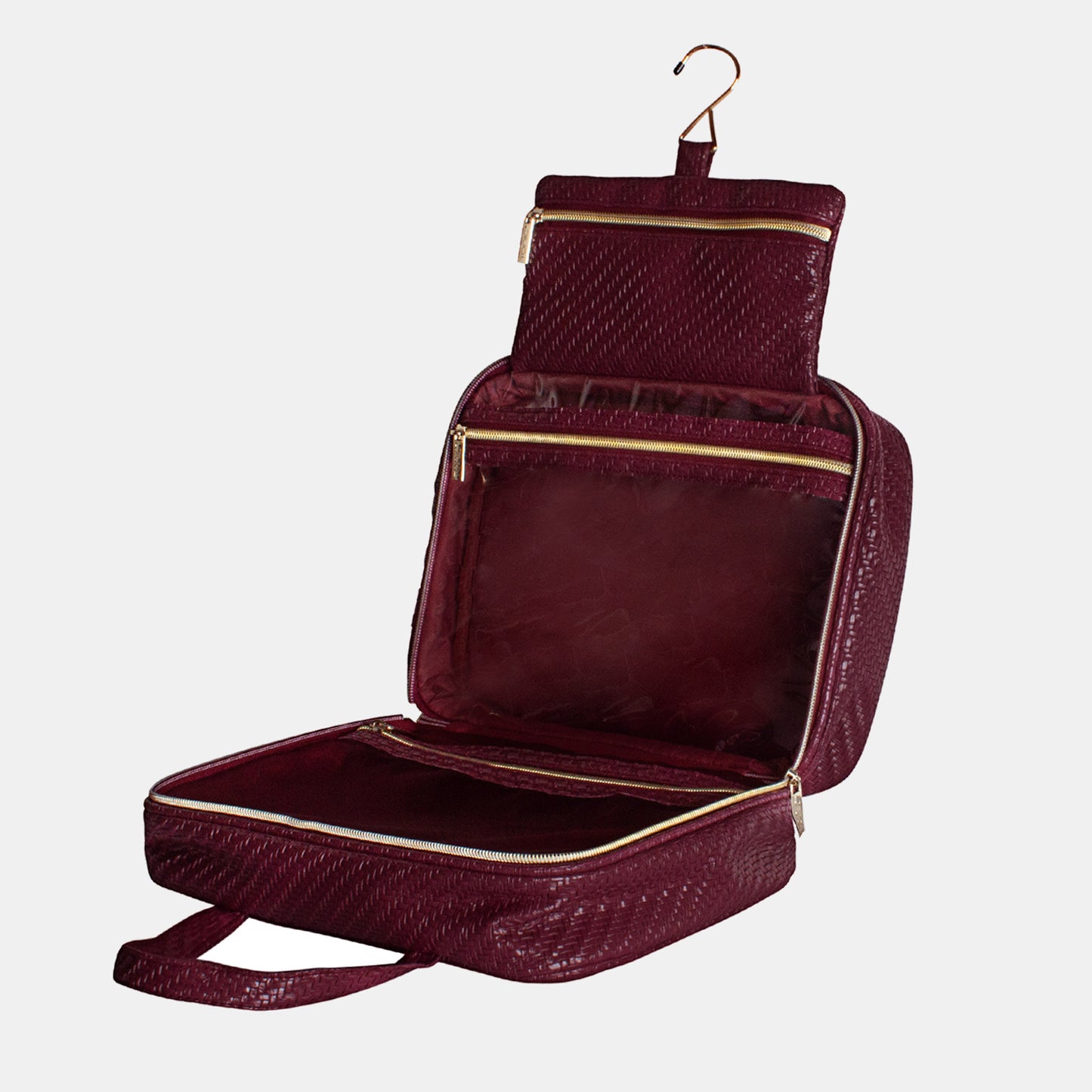 Hanging Cosmetic Bag - Herringbone Plum