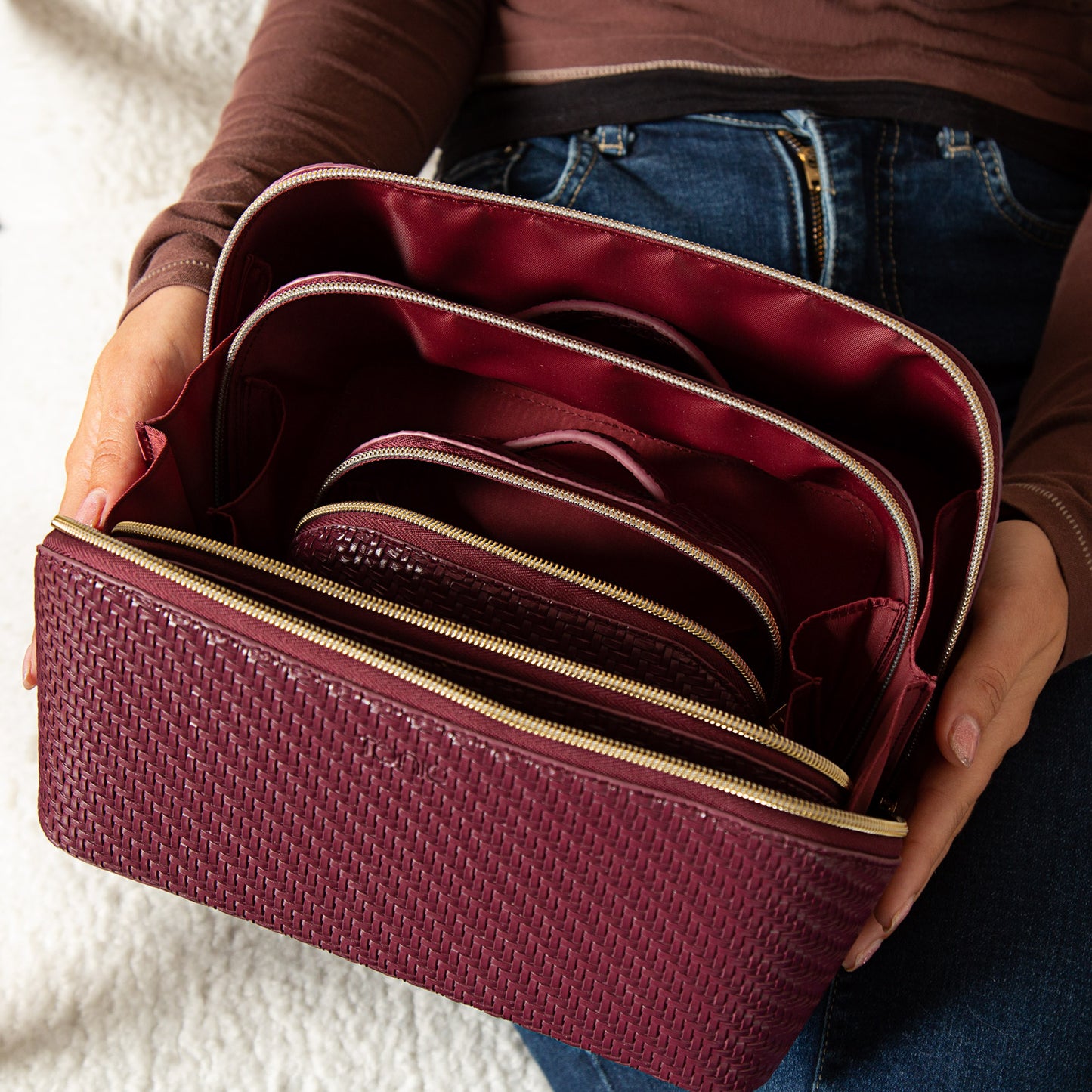 Small Beauty Bag - Herringbone Plum