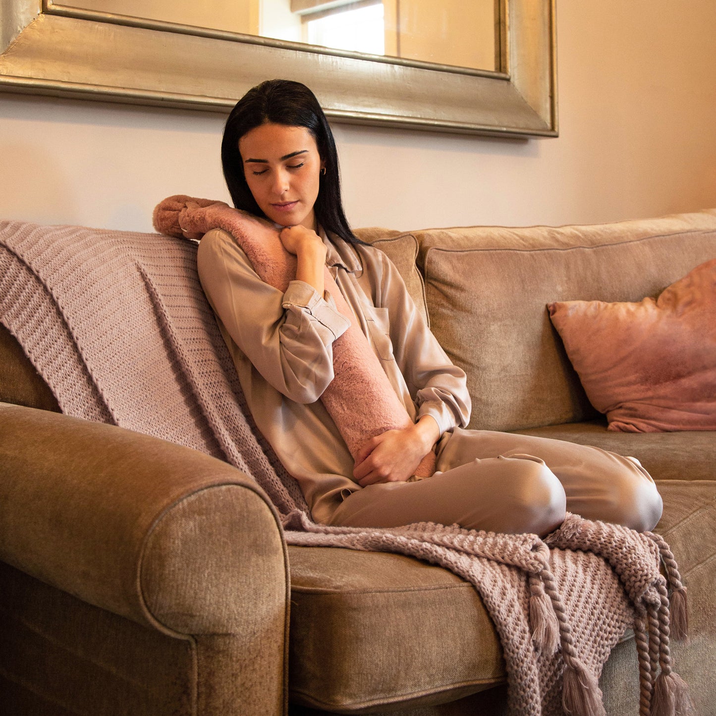 Long Hot Water Bottle - Deluxe Dusty Rose